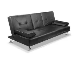 3 Seater PU Leather Sofa Bed - Black