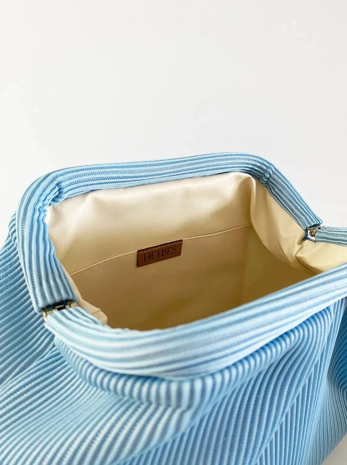 Elegant Soft Blue Pleated Clutch Handbag
