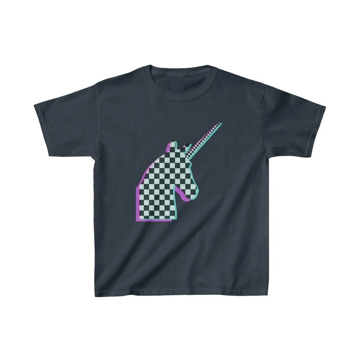 Glitch Aesthetic Unicorn Checker T-Shirt Kids