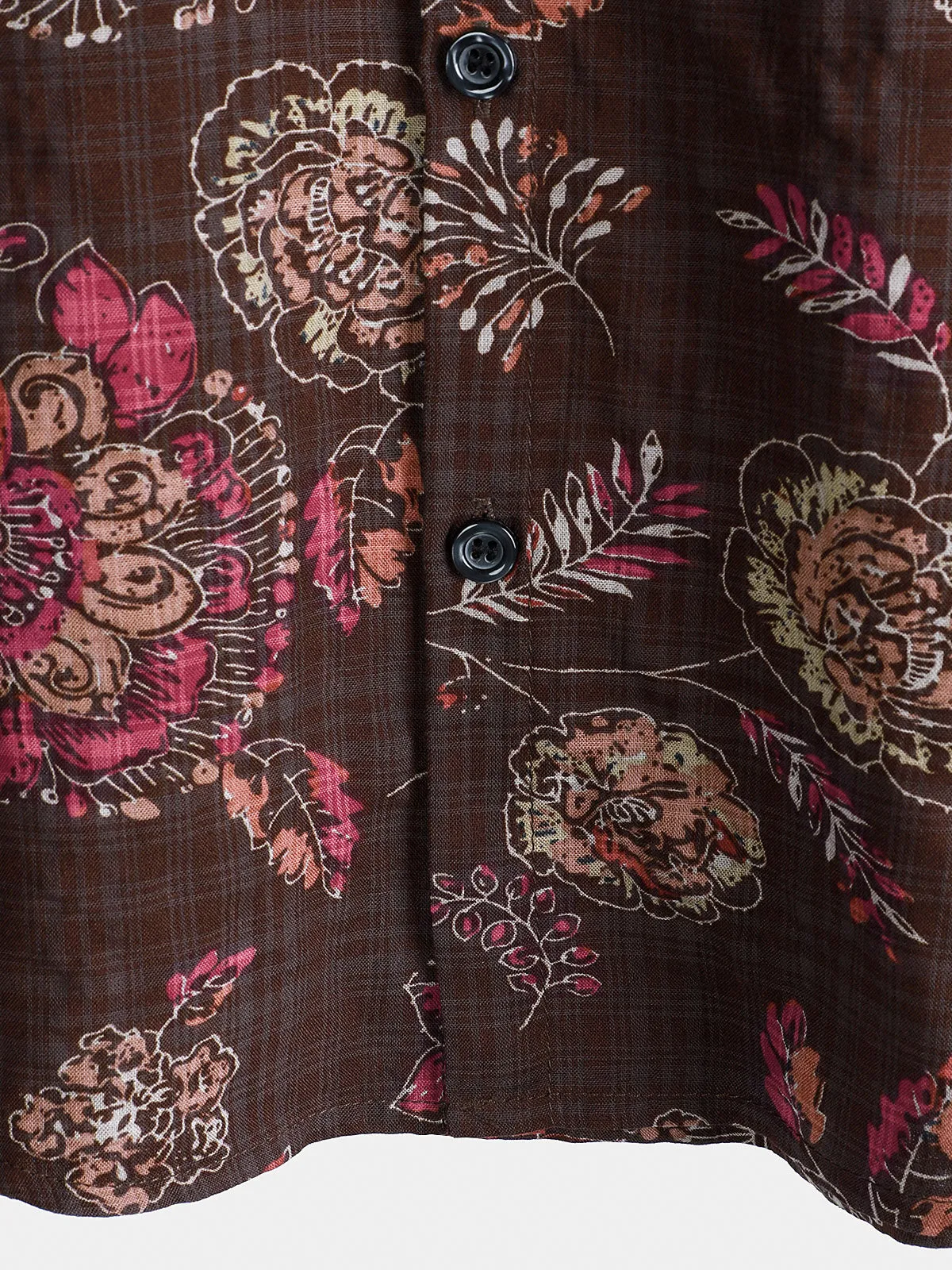 Men's Floral Print Vintage Holiday Breathable Short Sleeve Shirt