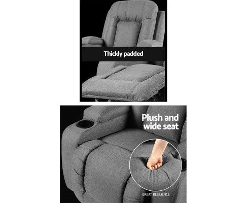 Recliner Chair Electric Massage Chair Fabric Lounge Sofa Heated Grey