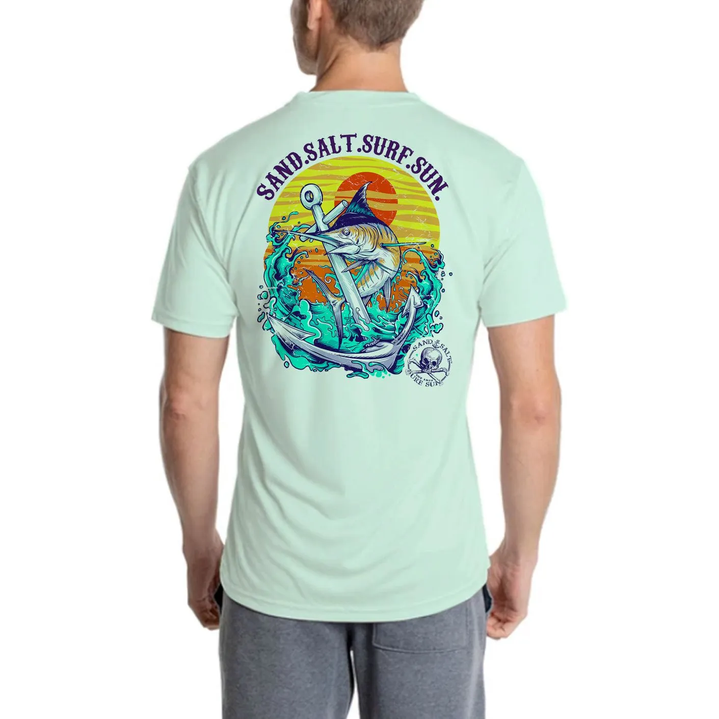 SAND.SALT.SURF.SUN. Anchor Marlin Logo Men's UPF 50  UV Sun Protection Performance Short Sleeve T-Shirt