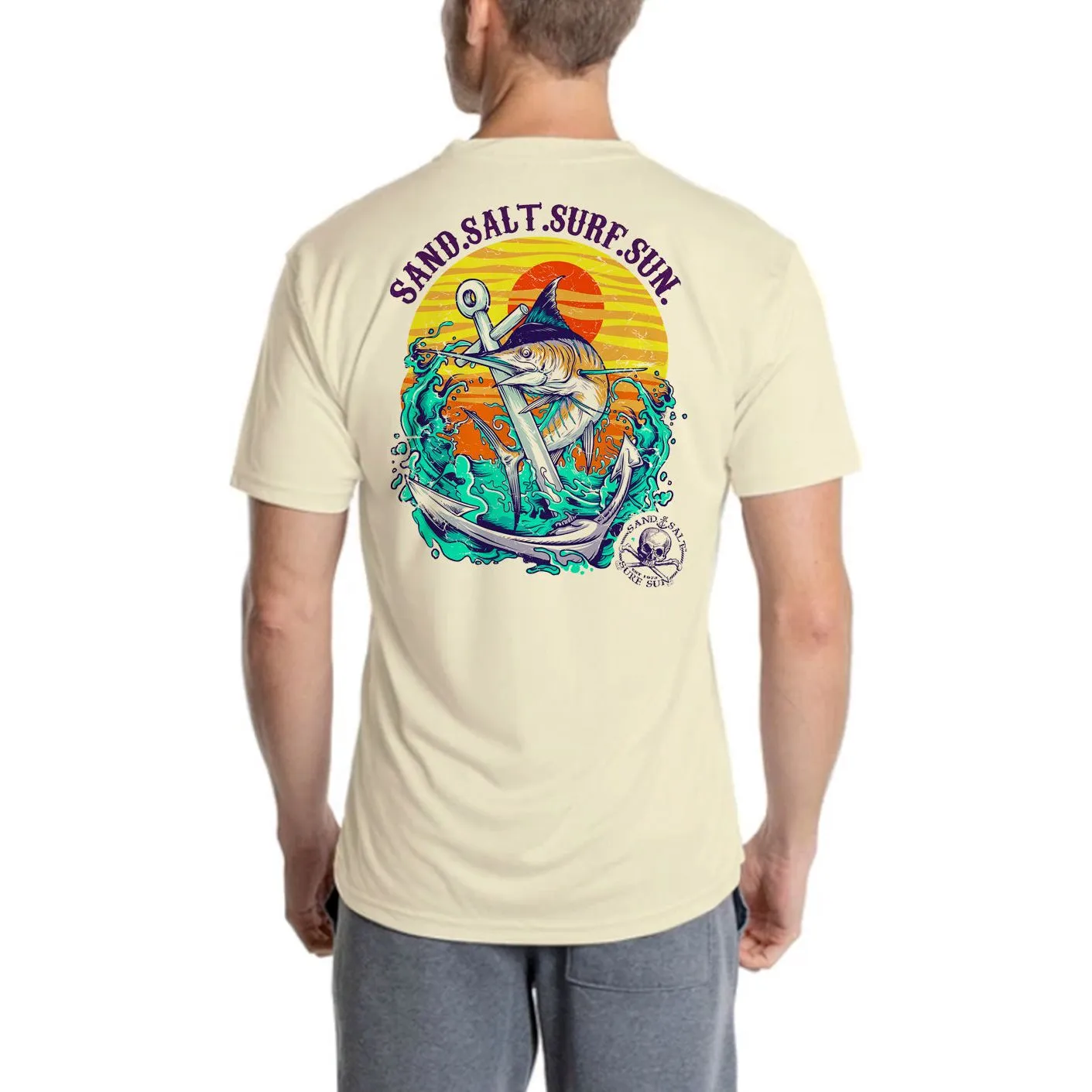 SAND.SALT.SURF.SUN. Anchor Marlin Logo Men's UPF 50  UV Sun Protection Performance Short Sleeve T-Shirt