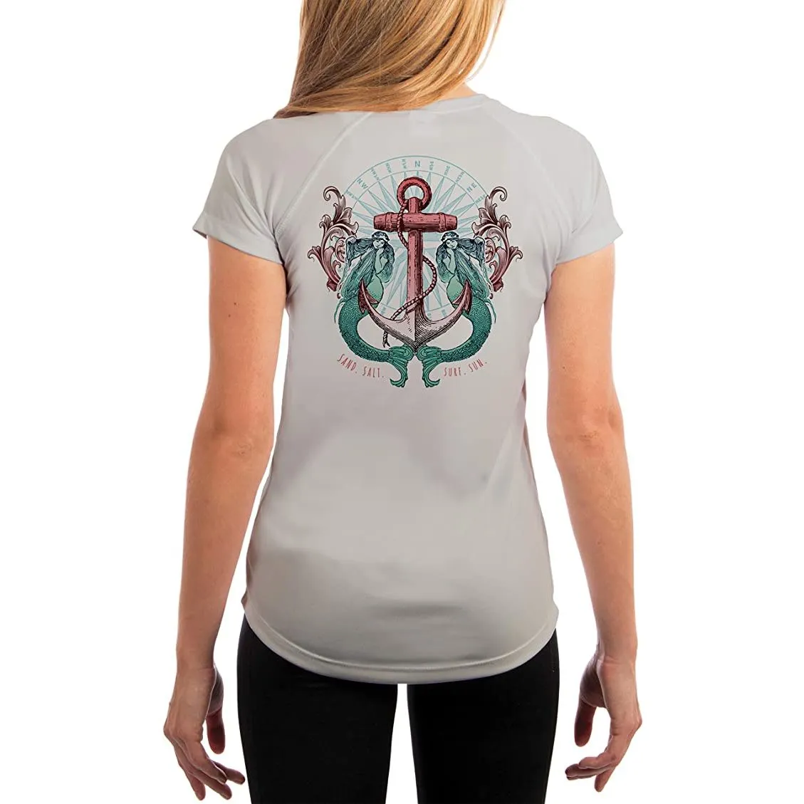 SAND.SALT.SURF.SUN. Sailing Vintage Mermaid Ladies Women's UPF 50  UV Sun Protection Performance Short Sleeve T-Shirt