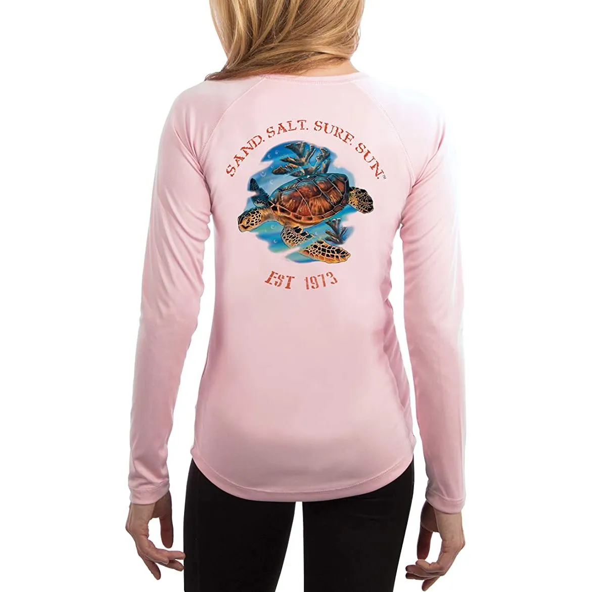SAND.SALT.SURF.SUN. Sea Turtle Women's UPF 50  UV Sun Protection Performance Long Sleeve T-Shirt