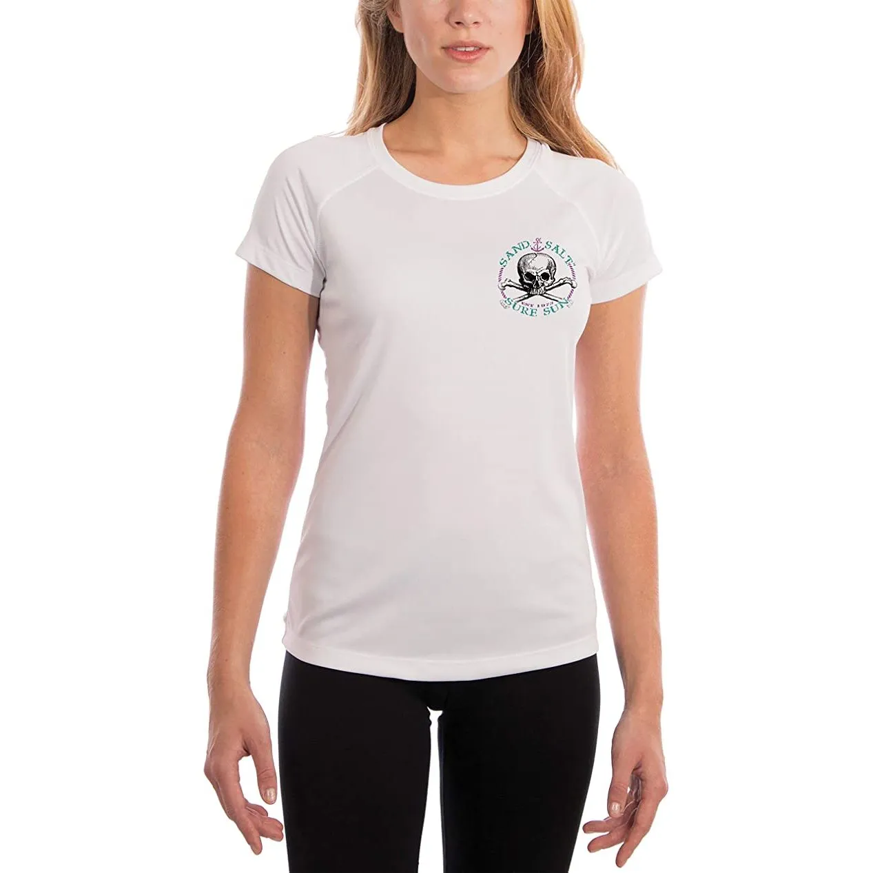 SAND.SALT.SURF.SUN. Tiki Women's UPF 50  UV Sun Protection Performance Short Sleeve T-Shirt